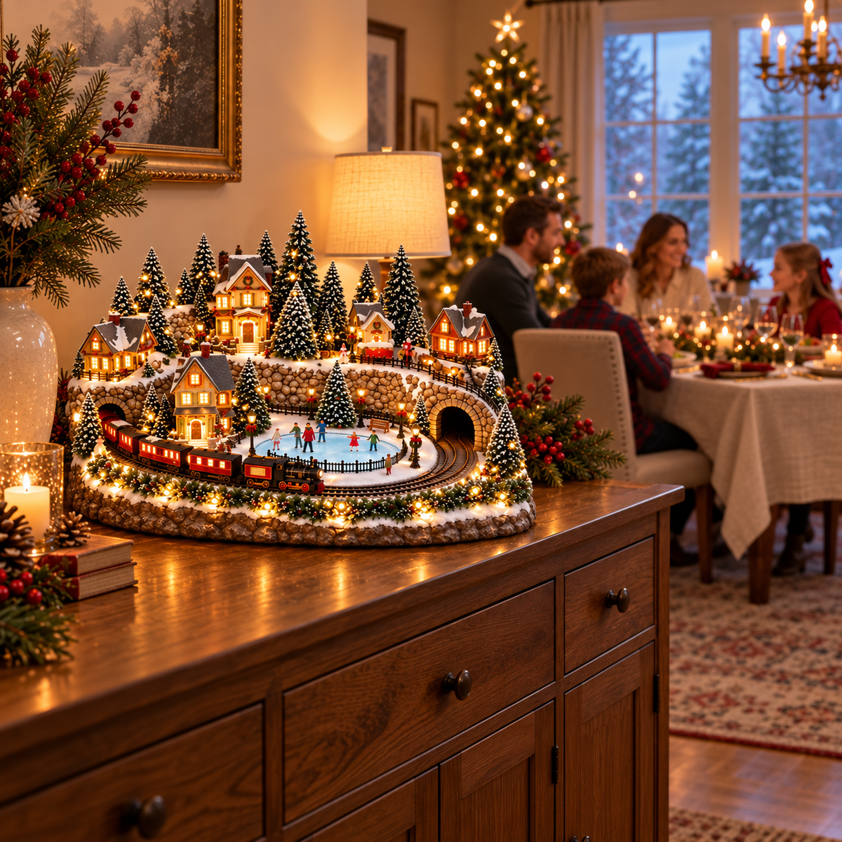 🚂🎄 Whimsical Light-Up Christmas Village — Animated Holiday Tabletop Decor