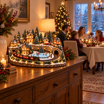 🚂🎄 Whimsical Light-Up Christmas Village — Animated Holiday Tabletop Decor