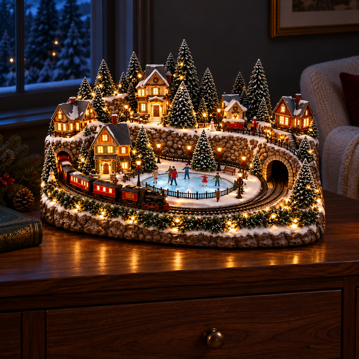 🚂🎄 Whimsical Light-Up Christmas Village — Animated Holiday Tabletop Decor