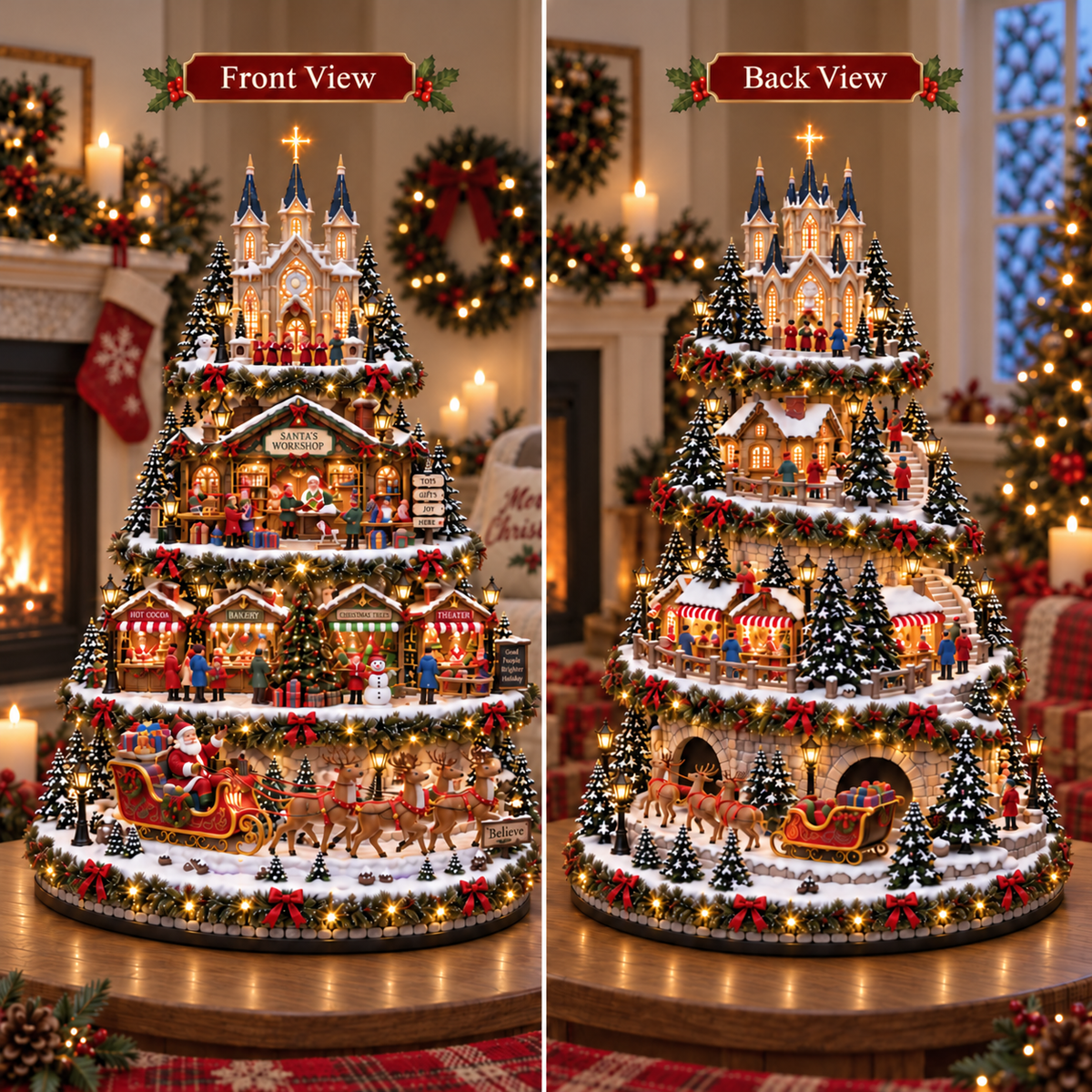 🚂🎄 Whimsical Light-Up Christmas Village — Animated Holiday Tabletop Decor