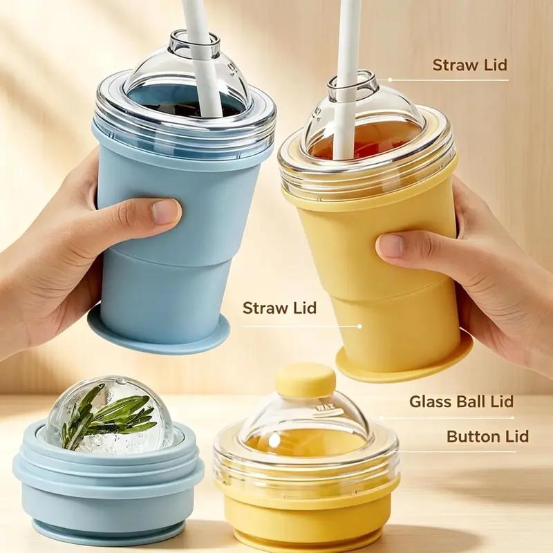 Collapsible Portable Ice Making Cup with Straw for Travel Camping