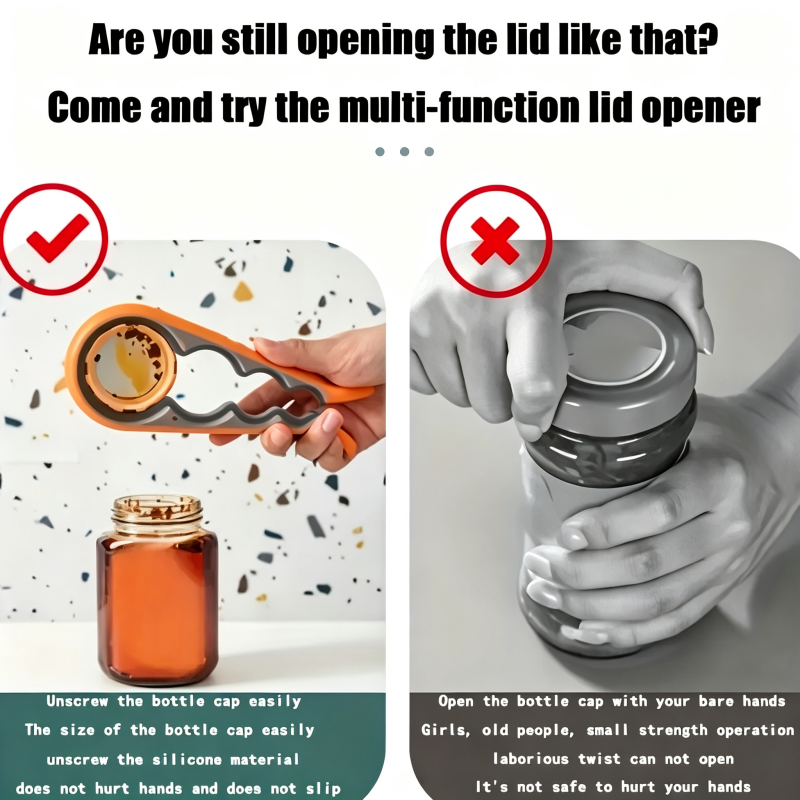 4 in 1 Multi Function Jar Bottle Opener Non Slip Silicone Grip Lid Remover Tool for Kitchen Pickle Jars Soda Water Bottles