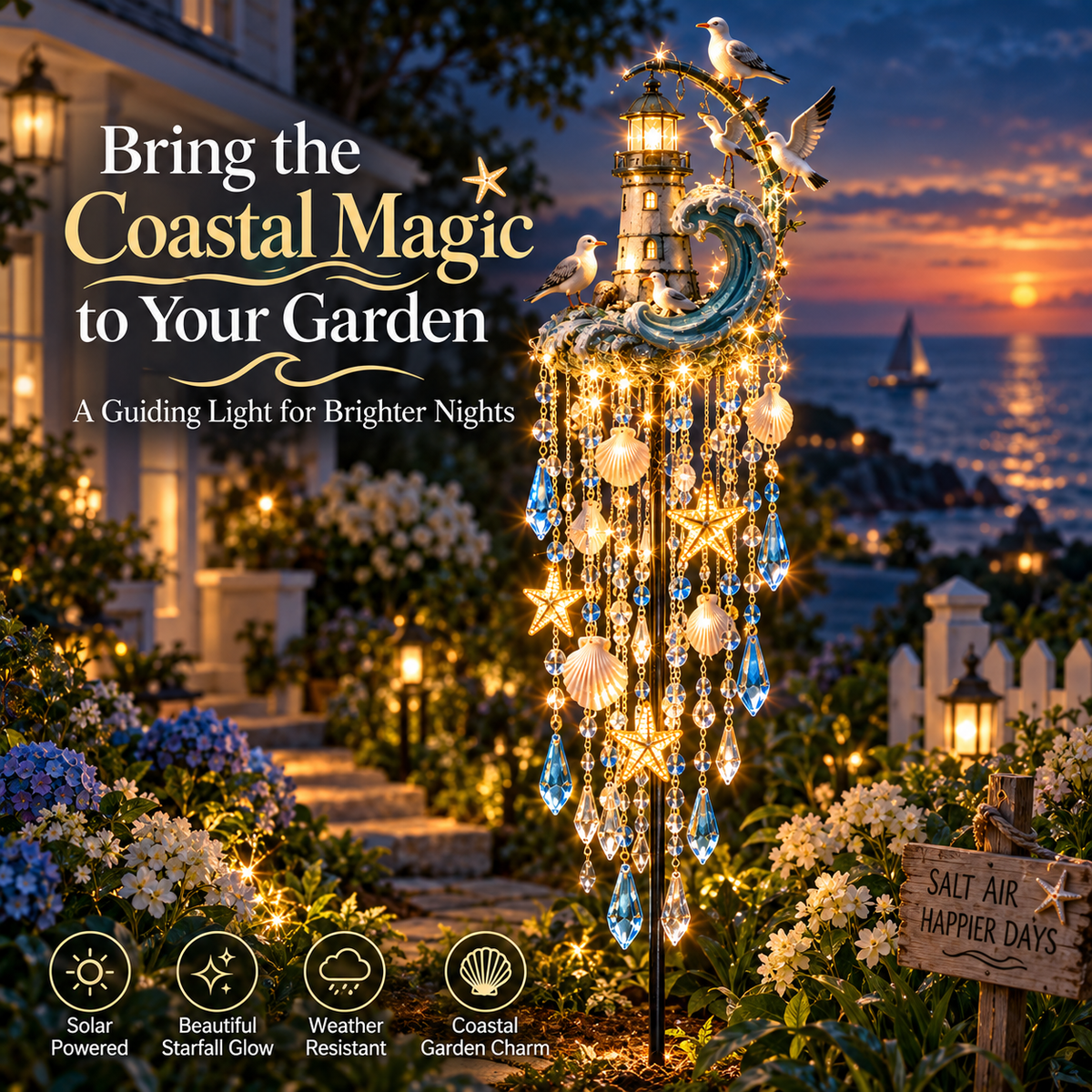 🔥 Last Day 49% OFF🌊 Lighthouse Tide Glow™ – Solar Lighthouse Garden Stake Light with Crystal Tassels