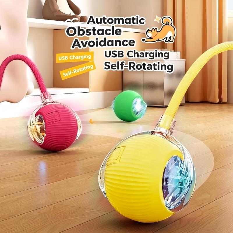 Interactive Cat Dog Teaser Toy with Rolling Ball and Replaceable Tails