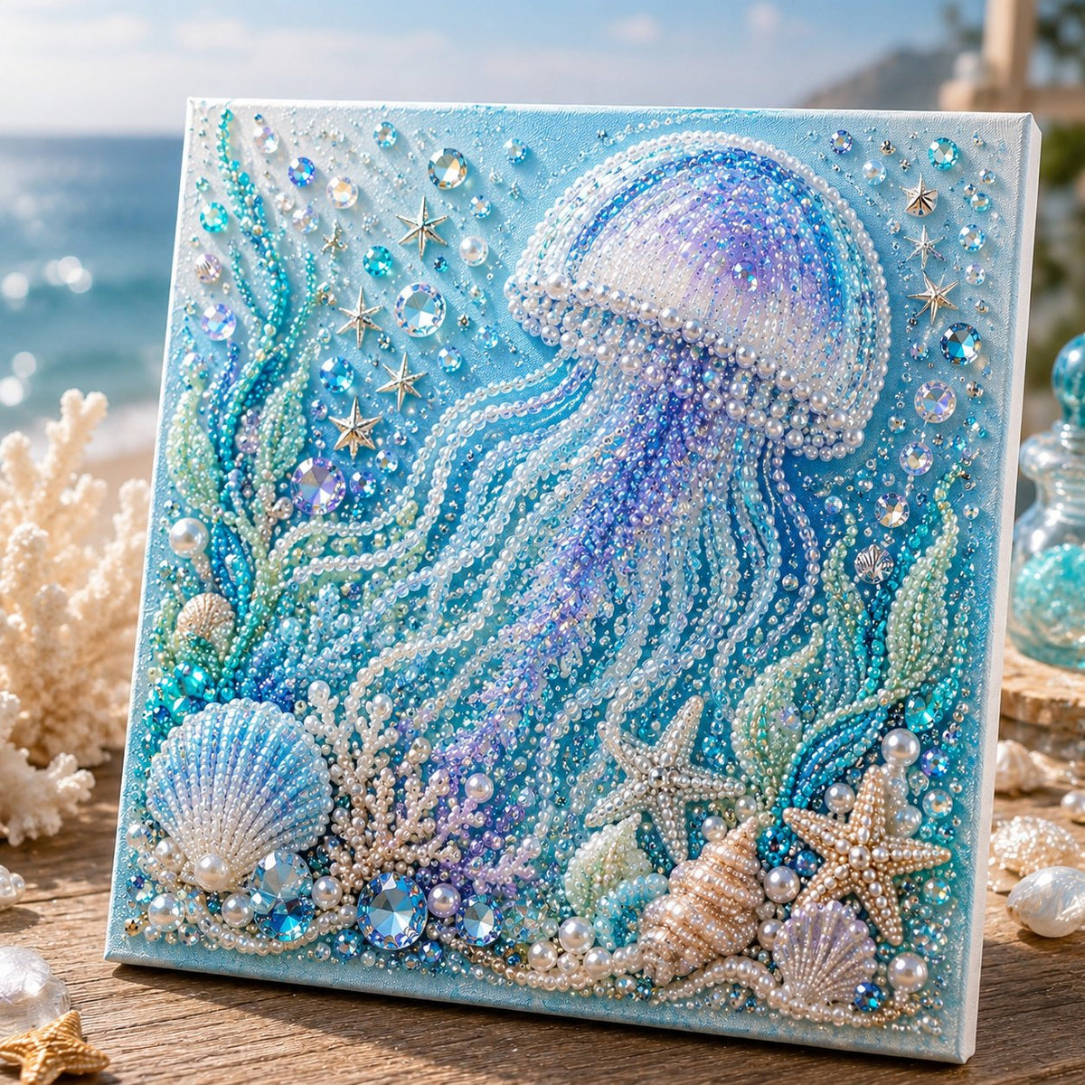 Completed jellyfish ocean pearl art design