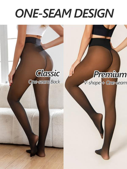 One-Seam & 4 Shades Fleece Lined Tights Women Sheer Black Fleece Pantyhose