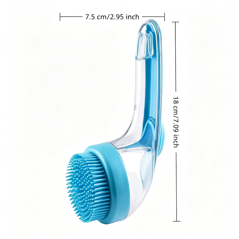 Multifunctional Press Liquid Dispensing Pet Bath Brush Soft Silicone Bristles Dog Cat Shower Grooming Brush Hanging Design Easy Clean Pet Washing Tool