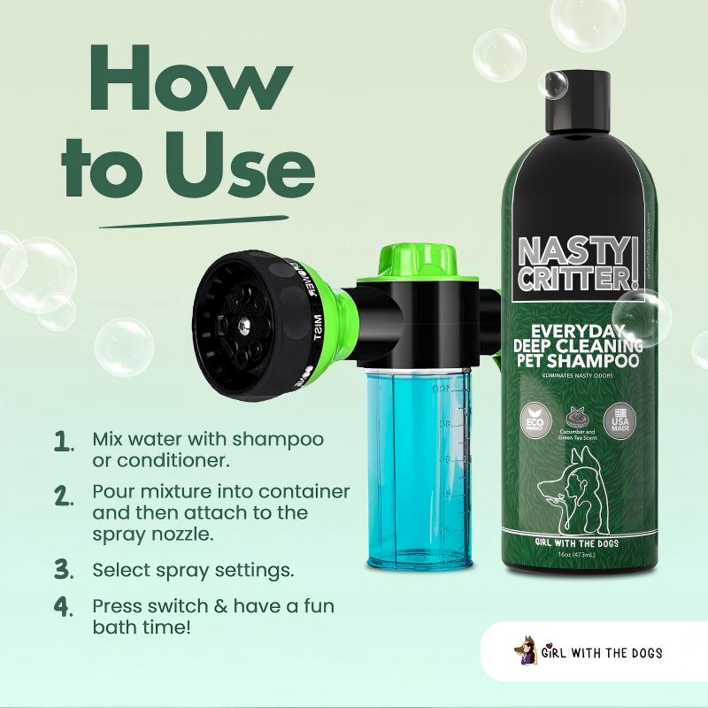 Pet Bathing Sprayer with Shampoo Dispenser for Garden Hose No Power Needed