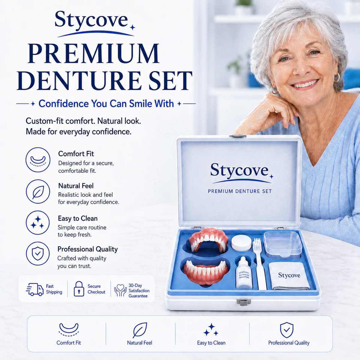 Comfort-fit decorative denture set