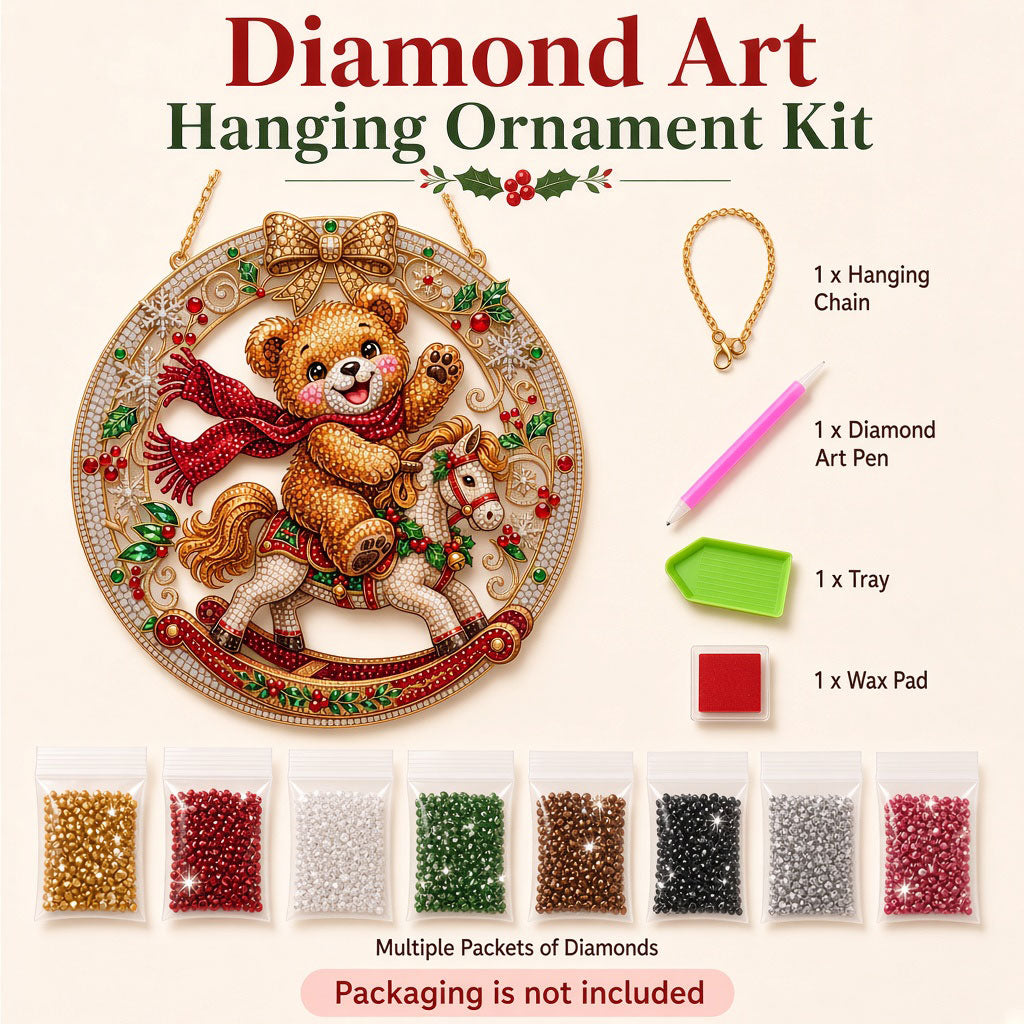 Christmas Teddy Bear Rocking Horse Diamond Art Hanging Ornament Kit