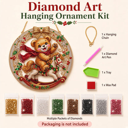 Christmas Teddy Bear Rocking Horse Diamond Art Hanging Ornament Kit