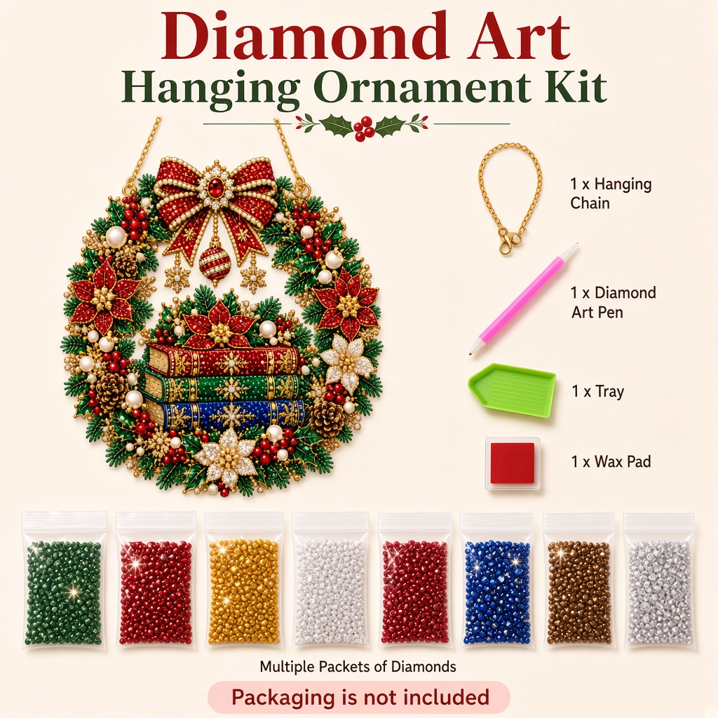 Christmas Book Wreath Diamond Art Hanging Ornament Kit