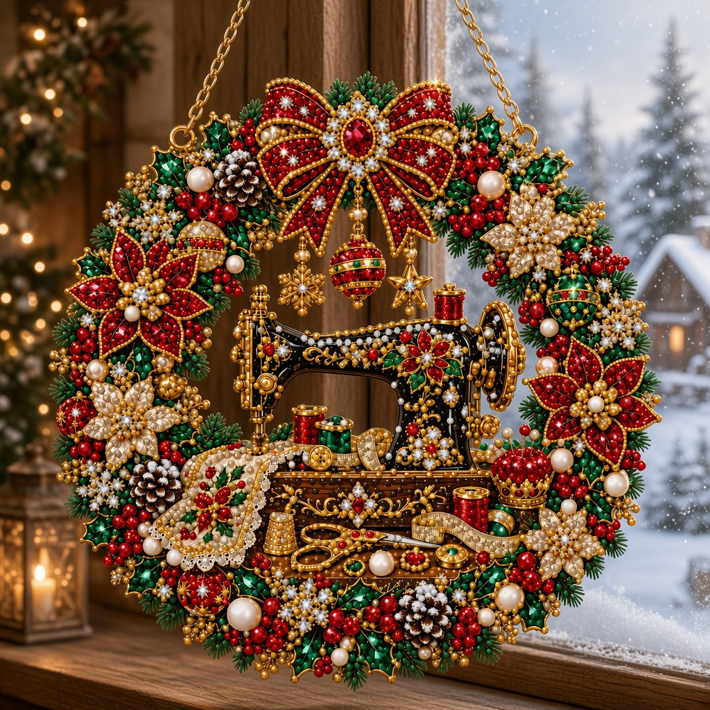 Christmas Sewing Wreath Diamond Art Hanging Ornament Kit