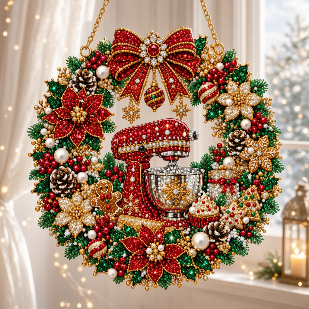 Christmas Baking Mixer Wreath Diamond Art Hanging Ornament Kit