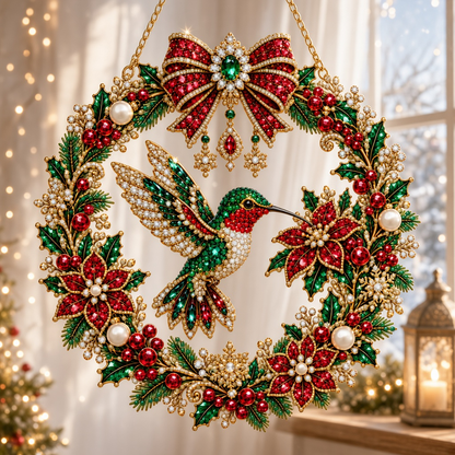 Christmas Hummingbird Wreath Diamond Art Hanging Ornament Kit