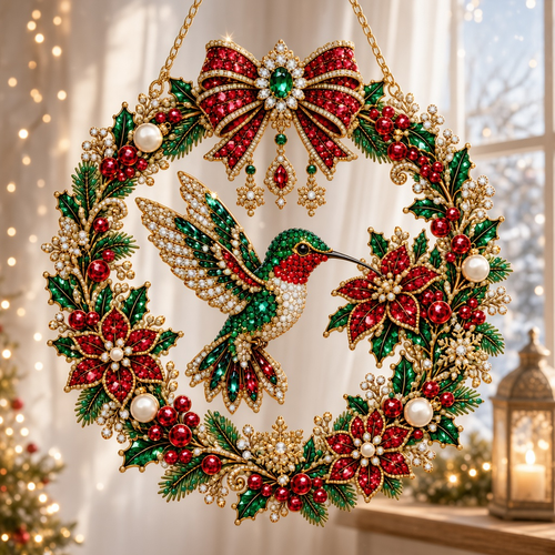 Christmas Hummingbird Wreath Diamond Art Hanging Ornament Kit