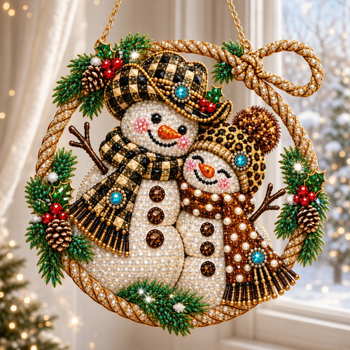 Snowman Cowboy Couple Diamond Art Hanging Ornament Kit