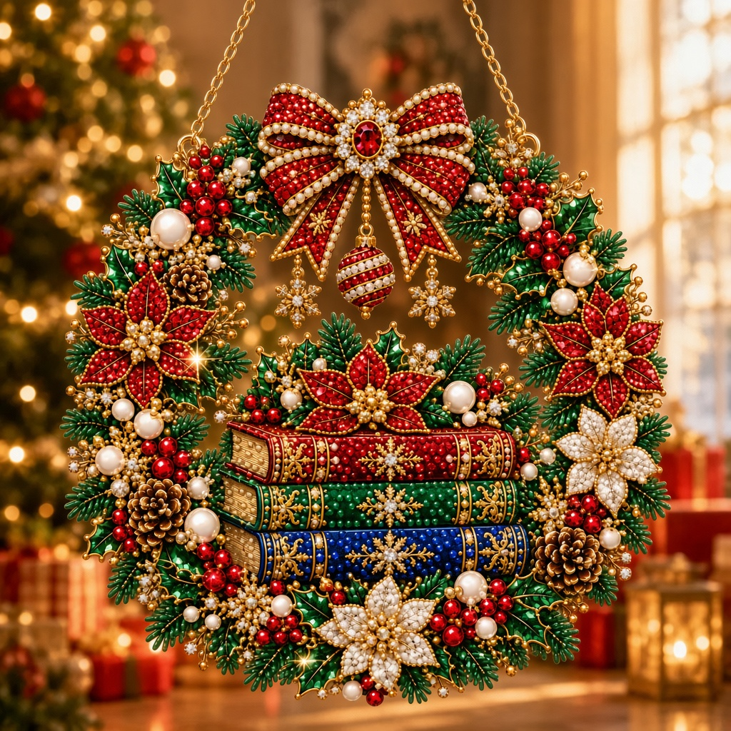 Christmas Book Wreath Diamond Art Hanging Ornament Kit