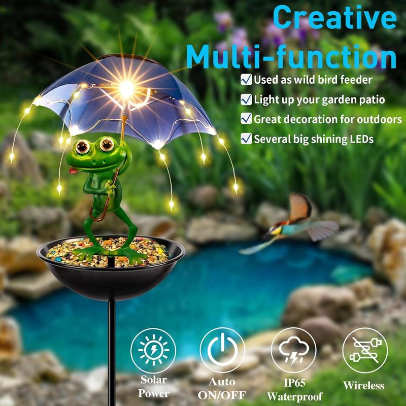 🔥Last Day 49% OFF - 🐦Solar-Powered LED Animal Umbrella Light with Bird Feeder（Frog/Bee/Flamingo）