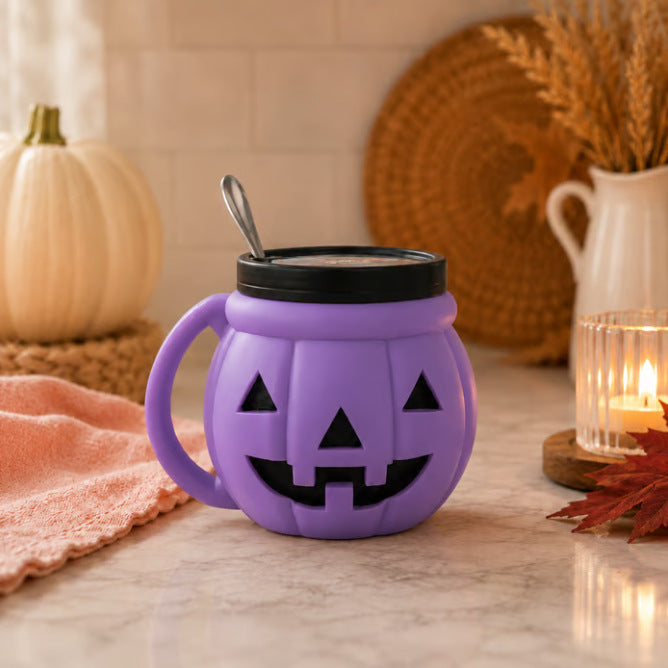 🎃 Spooky Season Starts Here — Cute Pumpkin Cup with Built-In Spoon Holder! 🥄✨