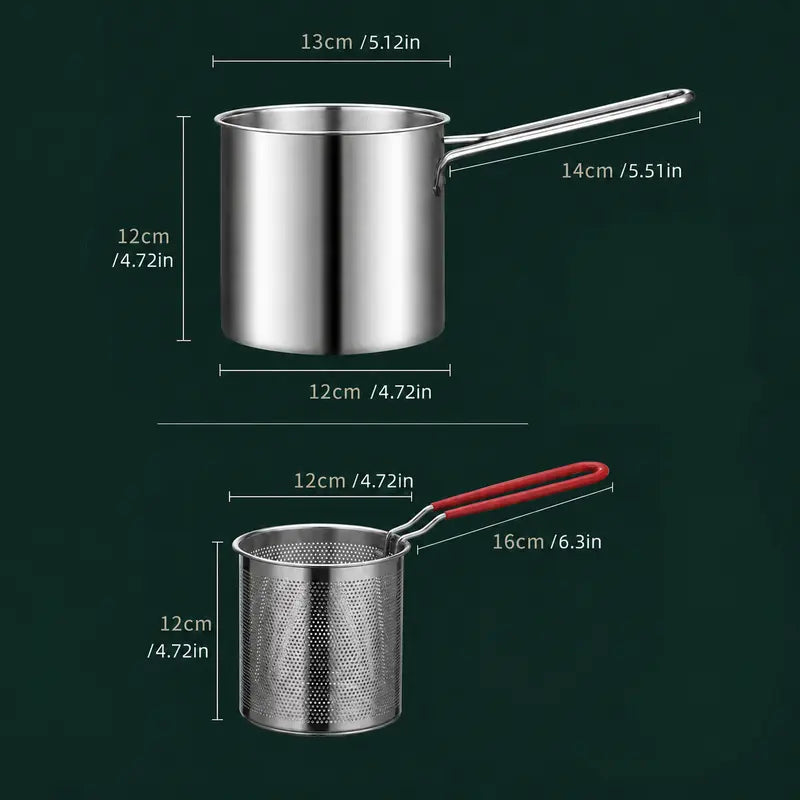 🔥Last Day 50% OFF - 🍟🏅🍟Personal Mini Deep Fryer Set – Stainless Steel Pot with Lift-Out Draining Basket & Food Tongs