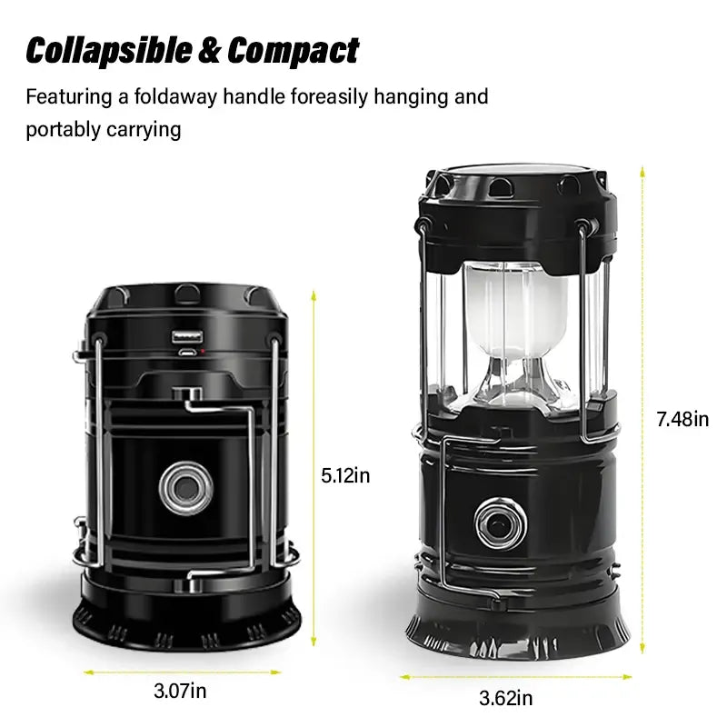 Foldable Compact LED Lanterns💡- Durable, Waterproof, Solar-USB Rechargeable, Solar Powered, Brightness Adjustable, Heat/Freeze Ready, Batteries-Included Emergency Lights with Flashlight Mode