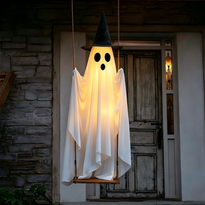 Large Glowing Halloween Ghost with Swing Hanging Decor for Porch and Yard
