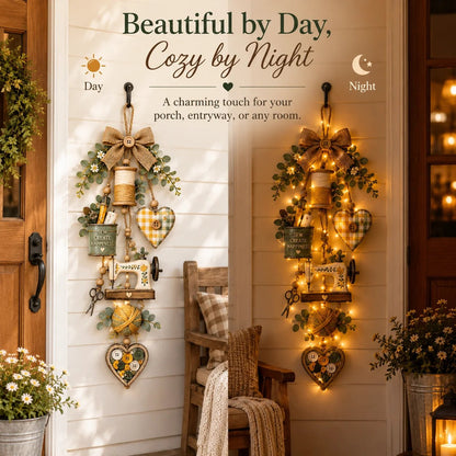 🧵✨ Rustic Wooden Sewing - Themed Hanging Ornament with Remote Control Fairy Lights