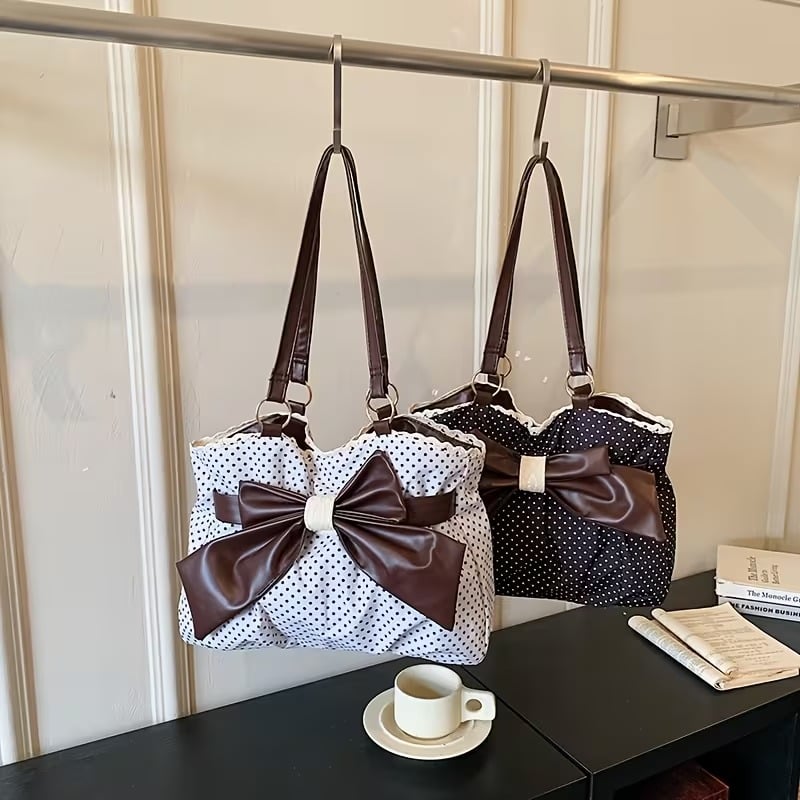 🔥Last Day 49% OFF - 🎀🖤 Trendy Polka-Dot Bow Tote Bag