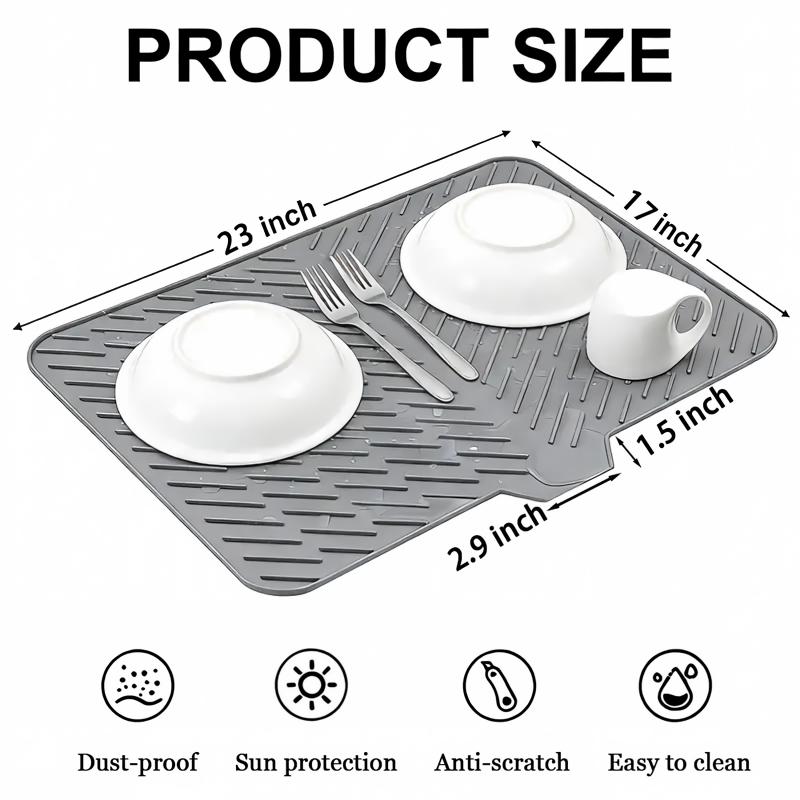 BPA Free Silicone Dish Drying Mat Self Draining Slope Design Heat Resistant for Kitchen Counter