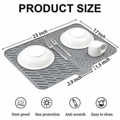 BPA Free Silicone Dish Drying Mat Self Draining Slope Design Heat Resistant for Kitchen Counter