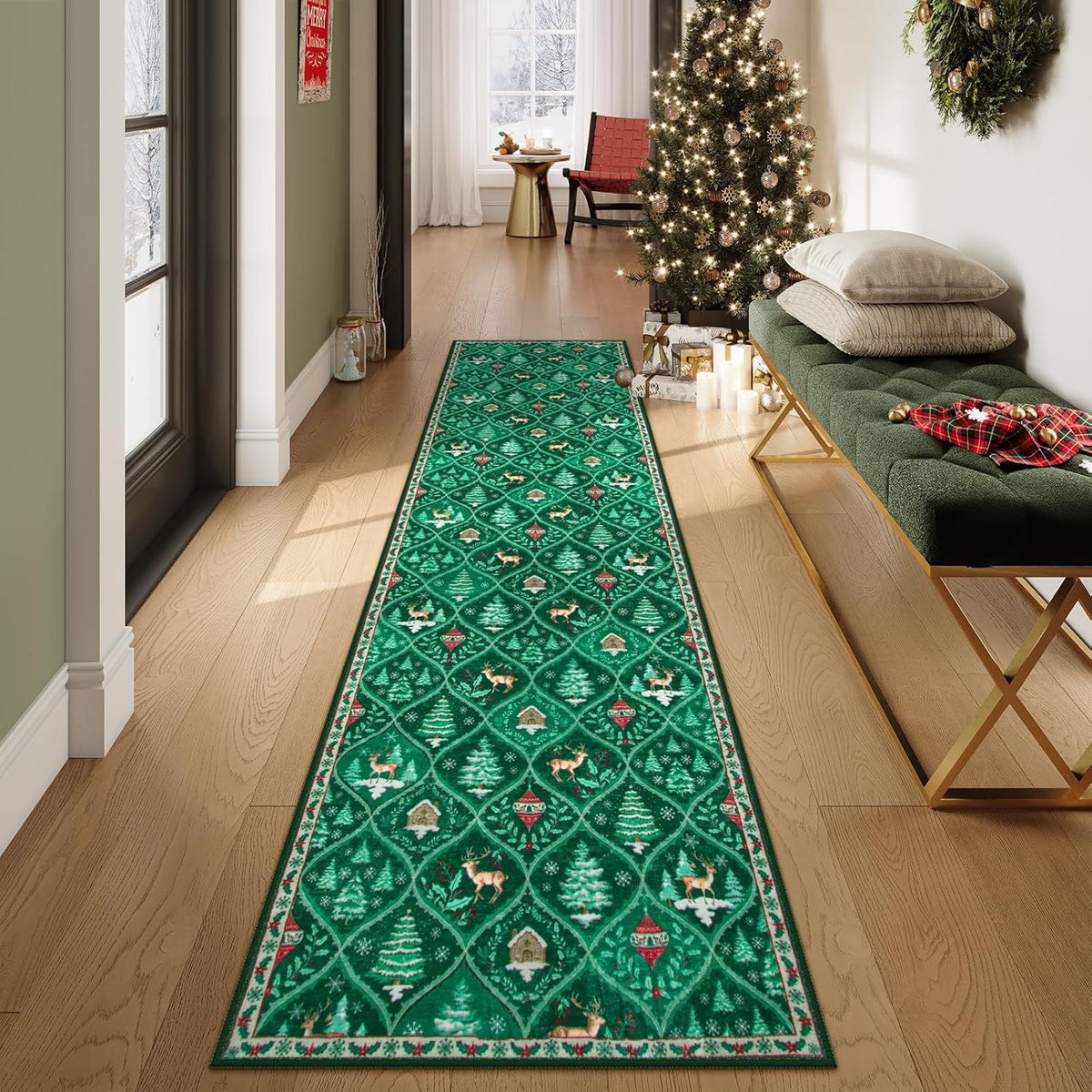 🔥LAST DAY 49% OFF🦌🎄🎅⚡Christmas Deer Santa Long Rug