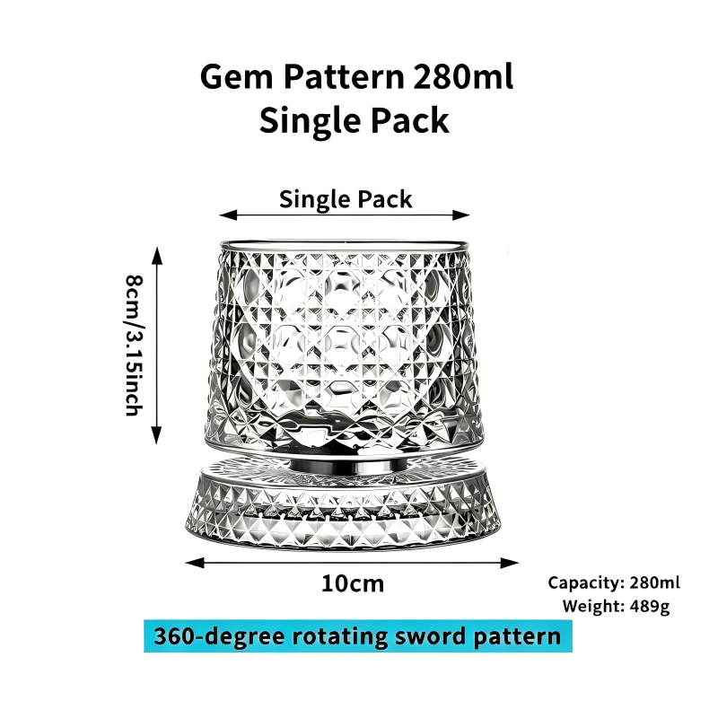 Luxury 360° Spinning Star Cut Crystal Glass for Whiskey Wine Stress Relief Gift