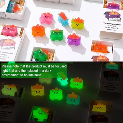 🎁 ✨ Glow-in-the-Dark Mini Dumpster Fire Resin Ornament Set(9 Pcs) – Valentine’s Desk Stress Relief Figurine🔥