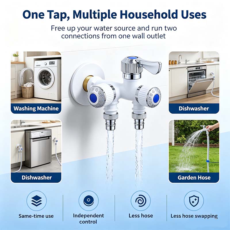Dual Outlet Washing Machine Plastic Faucet, 1 In 2 Out Water Plastic Tap