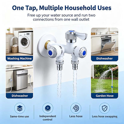 Dual Outlet Washing Machine Plastic Faucet, 1 In 2 Out Water Plastic Tap
