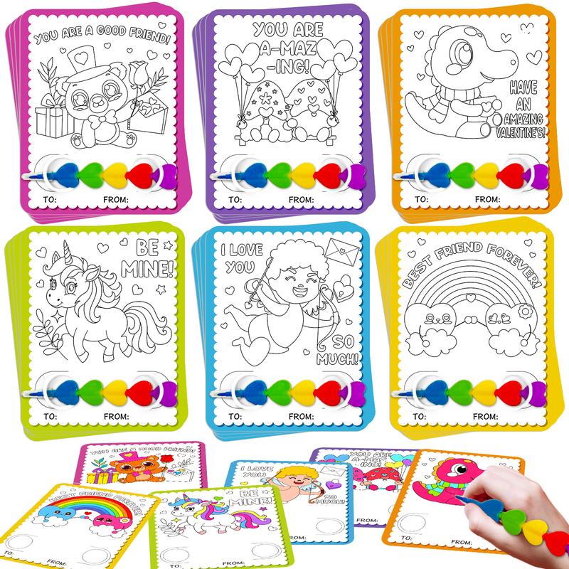 🎨❤️Valentine’s Day Stacking Heart Crayons & Coloring Cards – 🖍️🎁24‑Pack Classroom Exchange Set