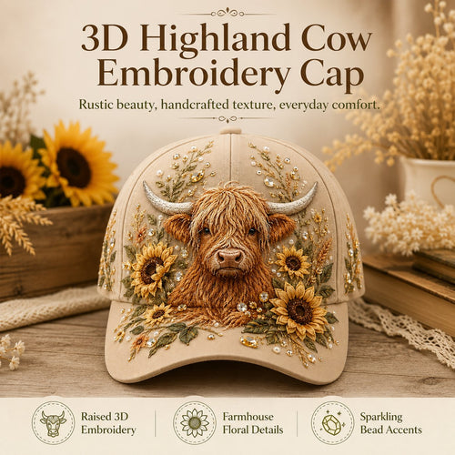 🔥LAST DAY 49% OFF - 🦬3D Highland Cow Embroidery Cap🧢