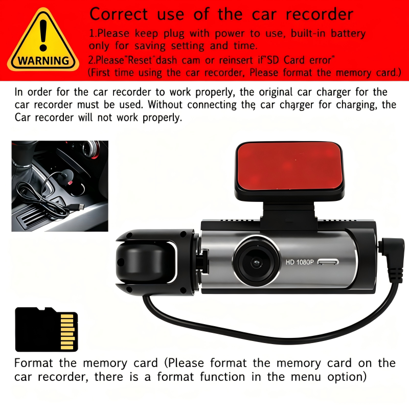 FHD 1080P Dual Lens Dash Cam, 3.16" IPS Touch Screen, Loop Recording, G-Sensor Emergency Lock, Front & Inside Simultaneous Recording