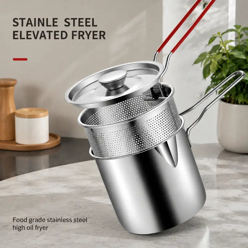 🔥Last Day 50% OFF - 🍟🏅🍟Personal Mini Deep Fryer Set – Stainless Steel Pot with Lift-Out Draining Basket & Food Tongs
