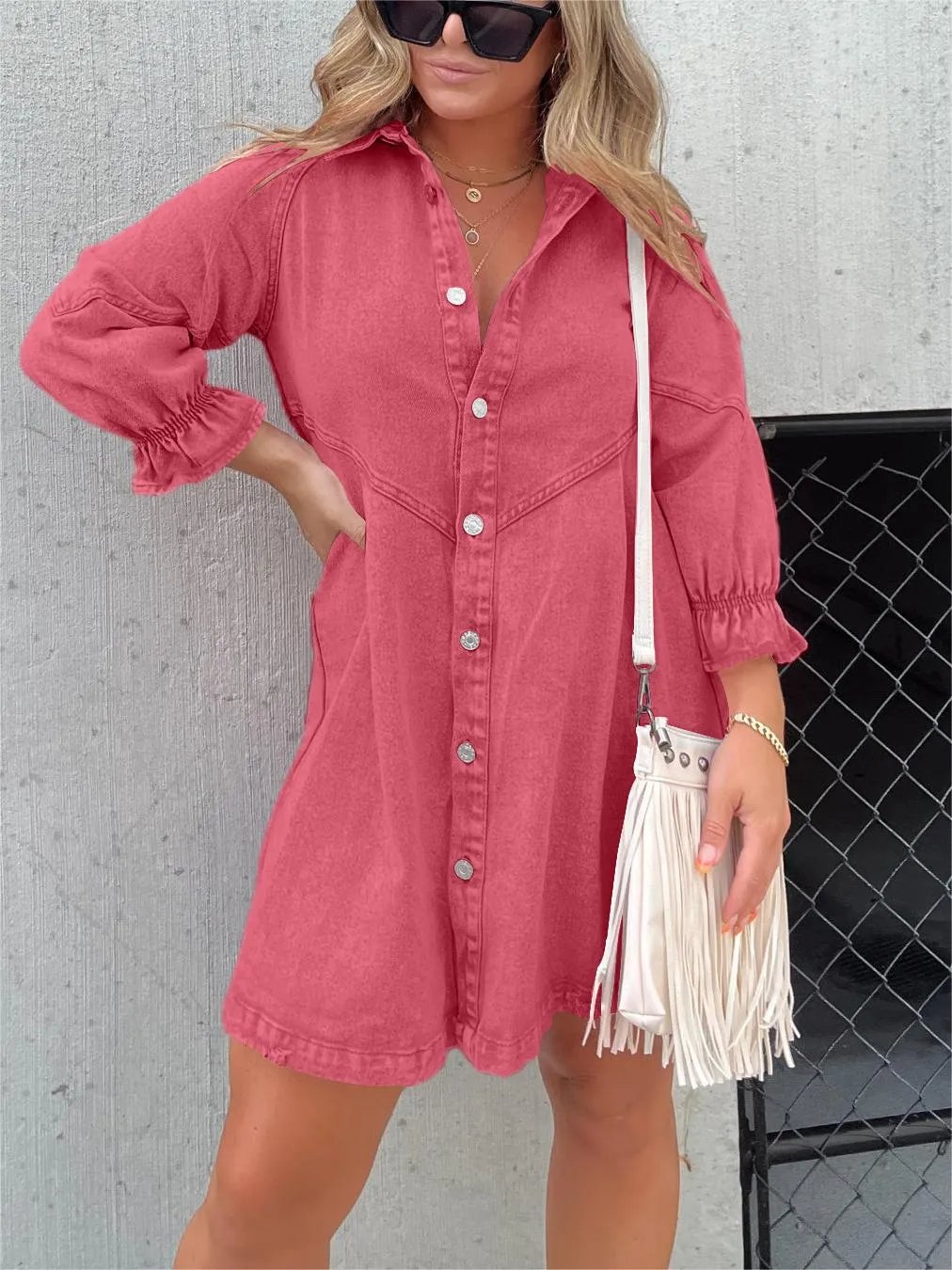 🔥LAST DAY 50% OFF-✨Women's Washed Denim Puff Sleeve Dress 🎁