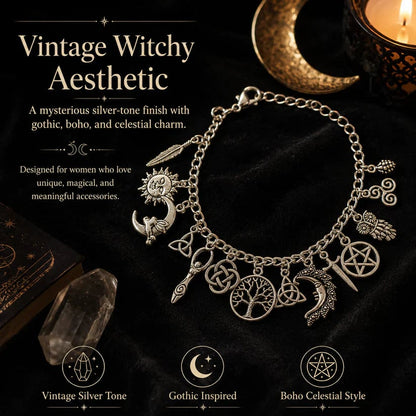 Vintage Witchy Charm Bracelet for Women – Celestial Gothic Boho Jewelry