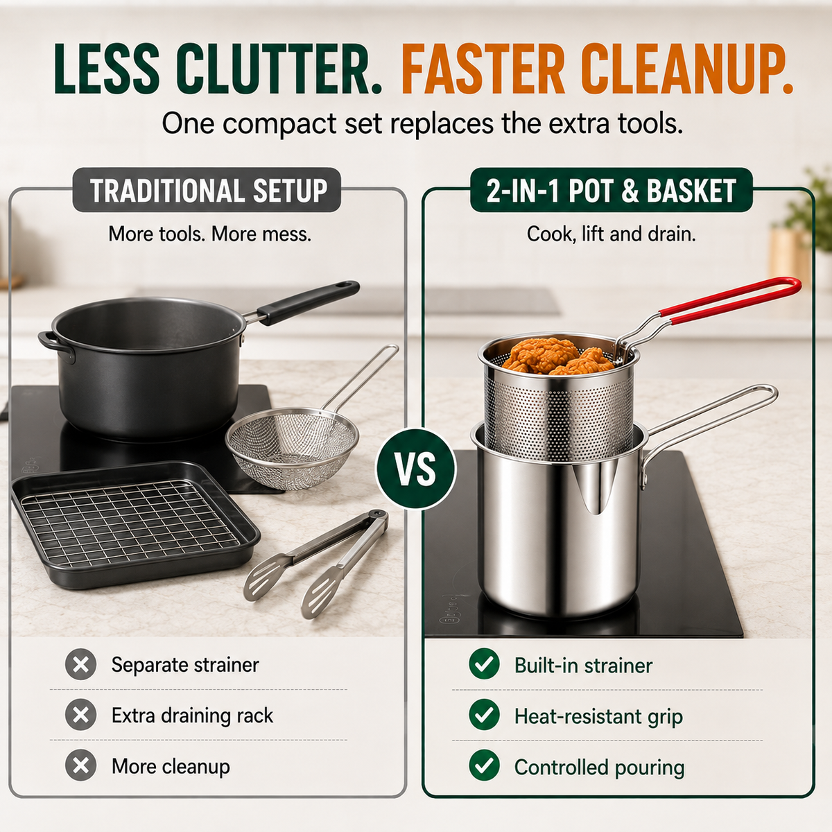 🔥Last Day 50% OFF - 🍟🏅🍟Personal Mini Deep Fryer Set – Stainless Steel Pot with Lift-Out Draining Basket & Food Tongs