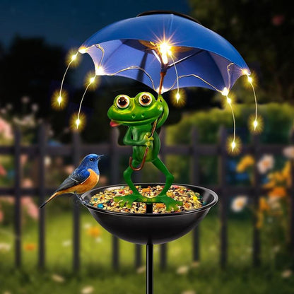 🔥Last Day 49% OFF - 🐦Solar-Powered LED Animal Umbrella Light with Bird Feeder（Frog/Bee/Flamingo）
