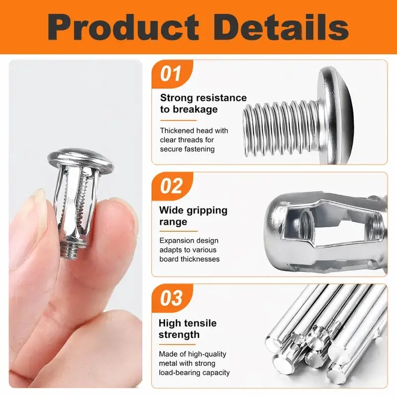 30Pcs/90Pcs Heavy-Duty Carbon Steel Button Rivet Locking Nuts Set