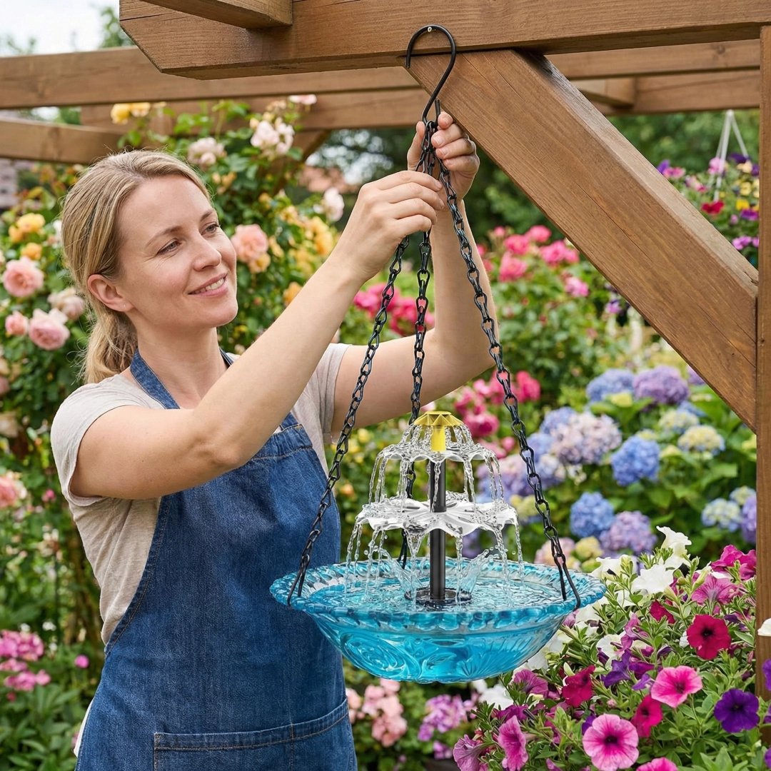 🔥Last 4 hours Hot Sale 50%-🐦Solar Cascade Hanging Bird Bath Fountain