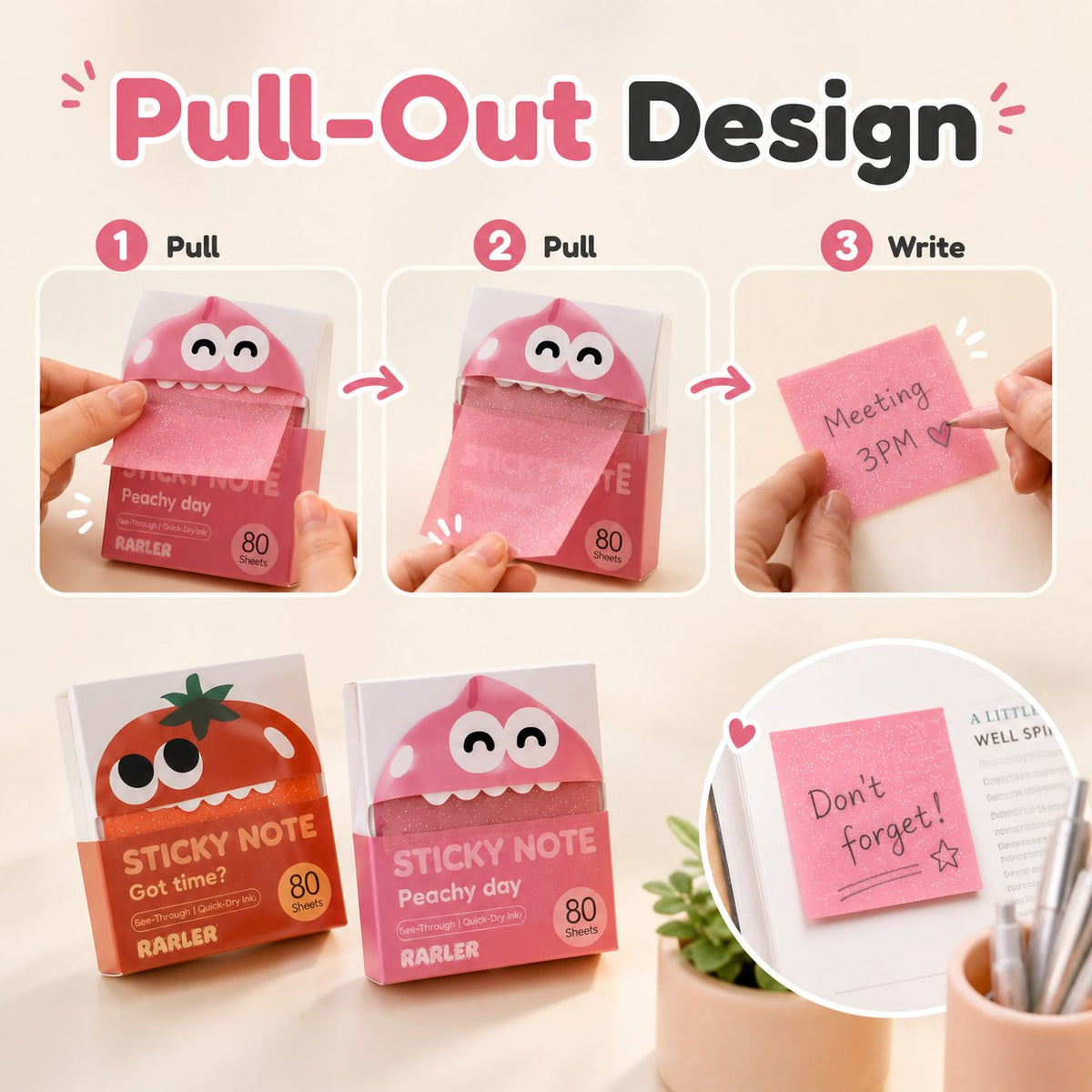 🔥Last Day 50% OFF - 👾Cute Monster Memo Notes | Pull-Out Sticky Note Pad with 80 Easy-Peel Sheets