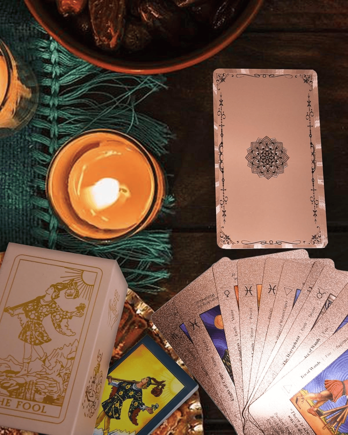 Witchy Cauldron Rose Gold Tarot Cards with Guide Book Waterproof Wrinkle Resistant Foil Tarot Deck for Beginners Includes Chakras Planets Zodiac Signs Elements & Affirmations