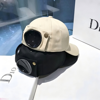Pilot Goggle Baseball Cap, Retro Sunglasses Peaked Cap Street Sun Hat