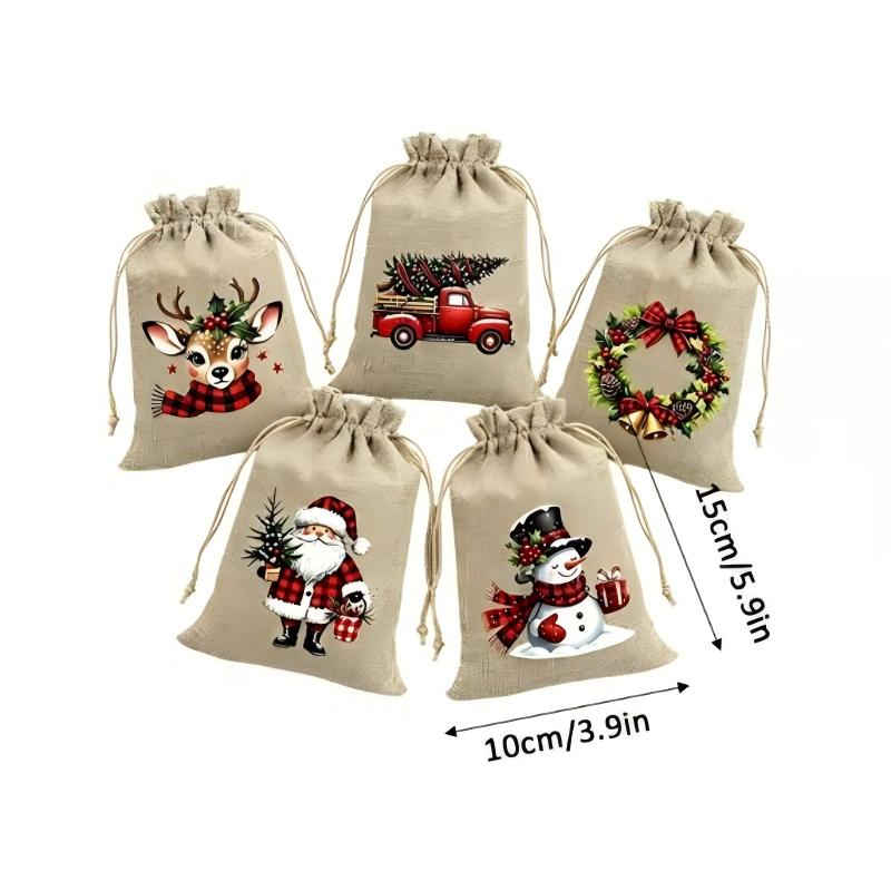Rustic Christmas Burlap Drawstring Gift Bags